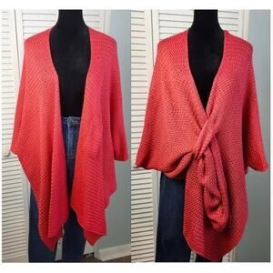 Chico’s Pink Knit Shawl Kimono One Size Loop Front Coastal Old Money Valentine